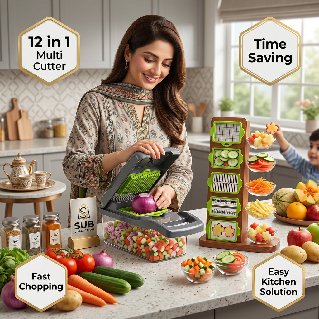 12 in 1 Nicer Dicer Plus Vegetable & Fruit Cutter – Multi Function Kitchen Chopper