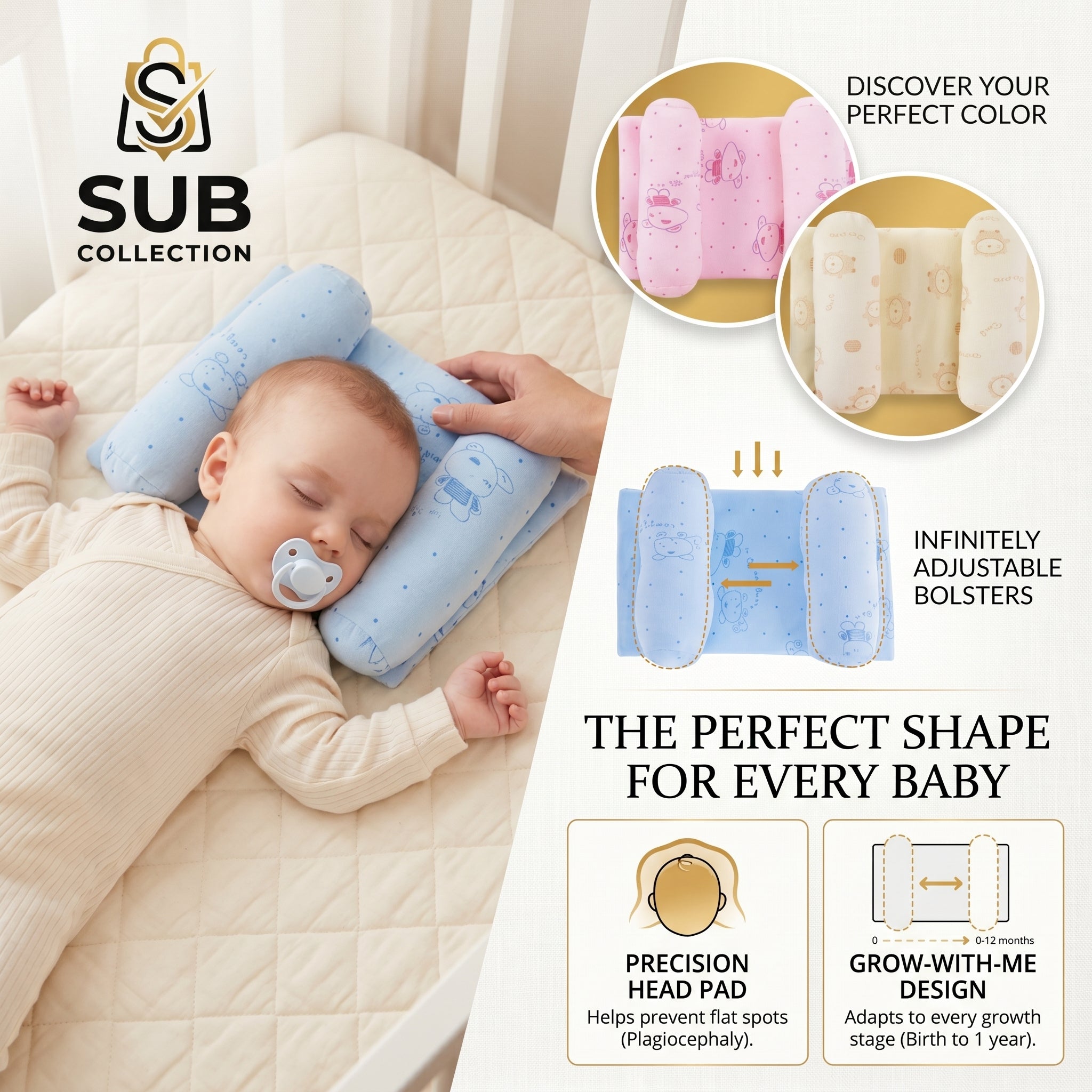 Baby Head Shaping Pillow Hypoallergenic, Flat Head Prevention, Pediatrician Approved